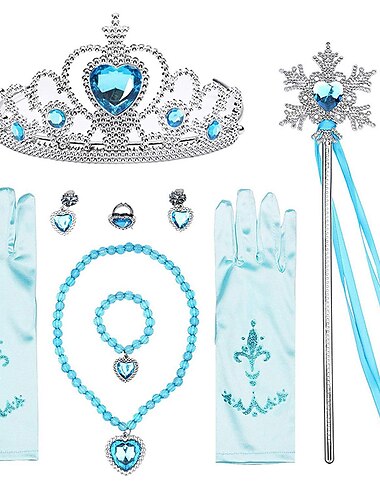  Kronen-Kopfbedeckung, Zauberstab-Haarschmuck-Set für Kinder und Mädchen, Elsa-Prinzessin-Performance-Kronen-Halskette, Elsa-Handschuhe