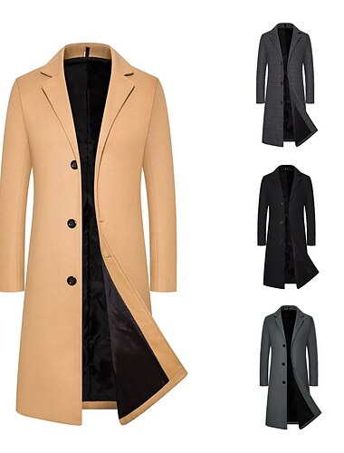  Homme Manteau d'hiver Manteau Trench Extérieur Usage quotidien Automne hiver Polyester Chaud Coupe Vent Vêtements d'extérieur Vêtement Tenue Mode Vêtement de rue Plein Revers Boutonnage Simple