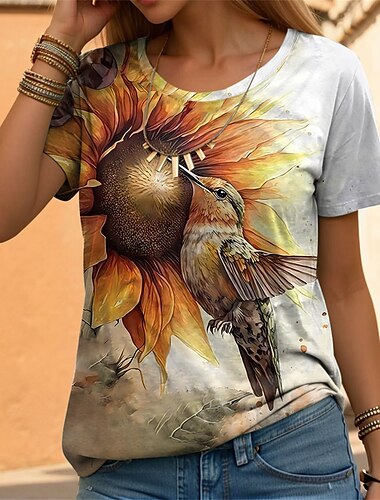  kvinders t-shirt mode sjovt print korte ærmer almindelige toppe rund hals daglig weekend gul blå lilla orange brun sommer