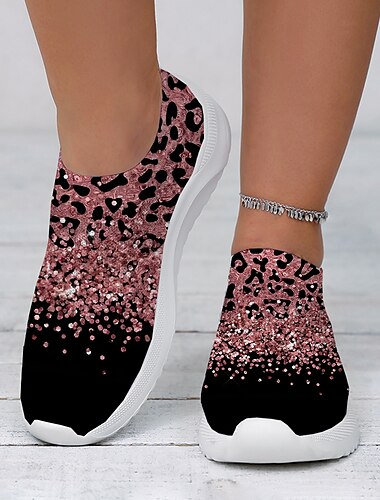  Slip-On-Sneakers mit Leopardenmuster für Damen – lässige, klobige Plateauschuhe mit leichter Sohle für den Alltag und zum Spazierengehen