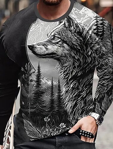  Per uomo Pop art Animali Lupo maglietta Manica lunga maglietta Stampa 3D Girocollo Camicia Di tendenza Originale Informale Sportivo Per eventi Per uscire Blu Viola Marrone Primavera & Autunno