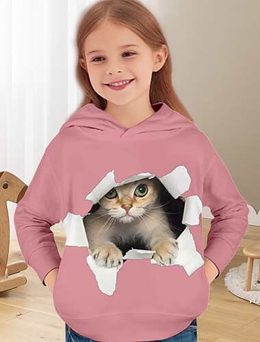  Fete 3D Animal Câțel Hanorac cu Glugă Manșon Lung Tipărire 3D Toamnă Iarnă Modă Șic Stradă Adorabil Copii 3-13 ani În aer liber Zilnic Interior Fit regulat