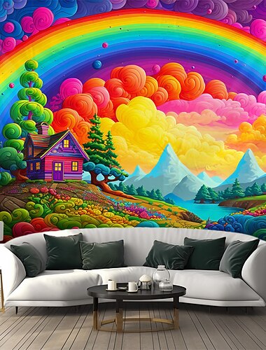  レインボープライド月間 LGBTQ LGBT ドリームハウス 吊り下げタペストリー 壁アート 大型タペストリー 壁画 装飾 写真背景 ブランケット カーテン 自宅 寝室 リビングルーム 装飾