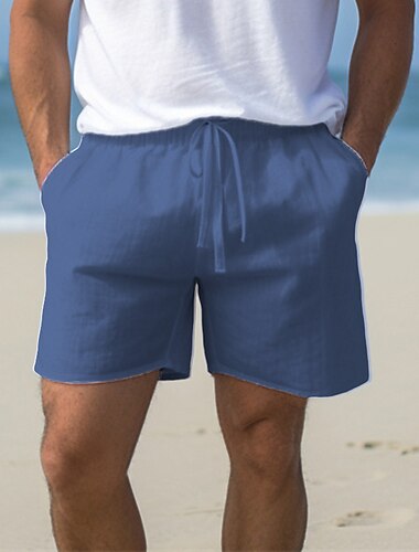  Herren Shorts Kurze Hosen Leinenshorts Kurze Hosen Sommer-Shorts Kordelzug Elastische Taille Gerade geschnitten Glatt Komfort Atmungsaktiv Über dem Knie Casual Täglich Festtage Modisch Klassicher Stil