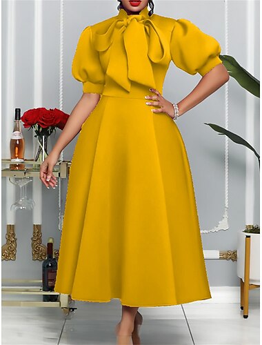  Damen abendkleider Cocktailkleid Kleid für Hochzeitsgäste mit Schnürung Schleife Ständer Kurzarm Midikleid kleid hochzeitsgast Geburtstag Elegant Weiß Gelb Sommer Frühling