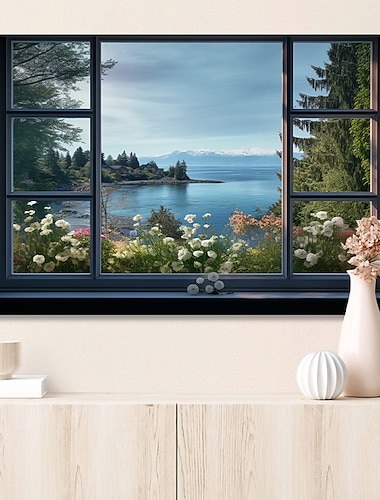  لوحة فنية جدارية من القماش على شكل نافذة زائفة لمناظر الربيع ومطبوعات وملصقات صور لوحة قماشية مزخرفة لغرفة المعيشة بدون إطار