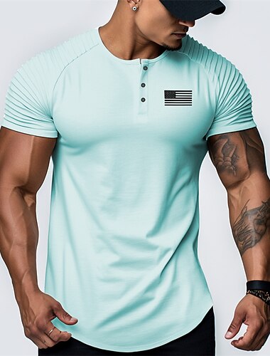  4 juli 2026 250ste Memorial Day Mannen Grafisch Nationale Vlag Henley Korte Mouwen T-Shirt Casual Buiten Dagelijks Sport