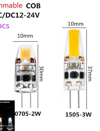  10 Uds lámpara led g4 regulable lámpara de cristal de zafiro 2w 3w ac/dc12-24v lámpara led cob fuente de luz led bombilla de silicona iluminación del hogar