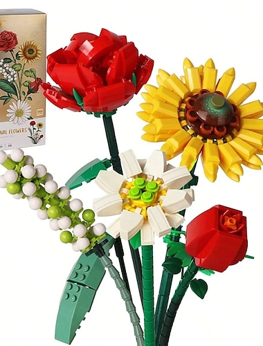  cadeaux pour la fête des femmes blocs de construction miniatures bouquet ensemble fleurs artificielles bricolage unique décoration de la maison série de plantes décor à la maison saint valentin