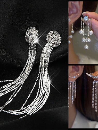  Women‘s Drop Earrings Fine Jewelry Tassel Fringe Precious Cute Stylish Earrings Jewelry White For Wedding Party 3 Pairs