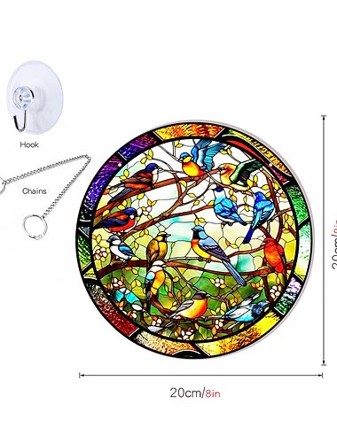  Fensterbehang aus Acryl mit Vögeln, Fensterbehänge mit Vögeln, Sonnenfänger, Fensterbehang für den Innen- und Außenbereich, Hausgarten-Ornamente