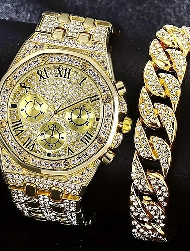  2 יחידות/סט שעון קוורץ ספורט עסקי אופנתי לגברים ורצועת נירוסטה סט מתנות לגברים