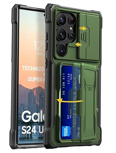  Telefoonhoesje voor Samsung Galaxy S24 Ultra S24 Backcover met standaardhouder kaartslot schokbestendig armor TPU PC