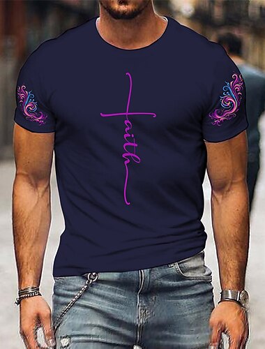  Hombre Fe Camiseta Camiseta superior Algodón Manga Corta Gráfico Camisa Negro Verde Trébol Azul Oscuro Camiseta cómoda Deporte Festivos Ropa de diseñador de moda
