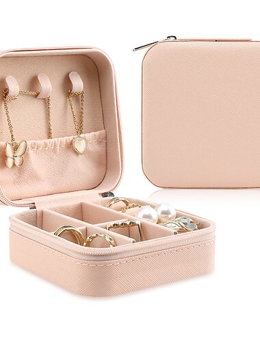  Reise-Schmucketui, kleine Schmuckschatulle, Schmuck-Organizer, Aufbewahrungsetui, tragbar, Mini-Schmuck-Reiseetui aus PU-Leder für Mädchen, Damen-Ohrringe, Halsketten, Ringe, Armbänder, Valentinstagsgeschenk
