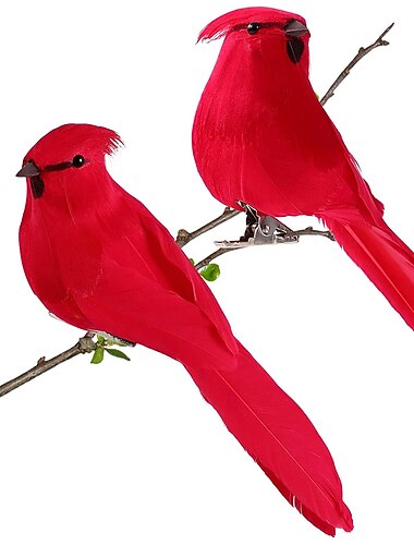  2 pezzi di uccelli cardinali rossi artificiali con clip simulati di uccelli piumati di Natale ornamento di uccelli in schiuma per ornamento dell'albero uccelli artigianato decorazioni per la casa