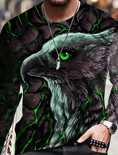  Men's Graphic Animal Eagle T shirt Long Sleeve T shirt 3D Print Crew Neck Shirt Fashion Designer Casual Sports Outdoor Holiday Going out Blue Sky Blue Red Spring &  Fall Clothing Apparel S M L XL 2XL