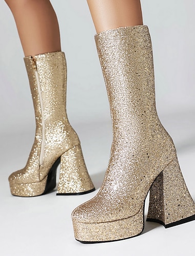  Retro Antiguo Años 70 Metálico Brillante Zapatos Botas de gogo Disfraz de Abba Disco Mujer Carnaval Fiesta Discoteca Desfile del orgullo Adulto Zapatos Primavera Otoño