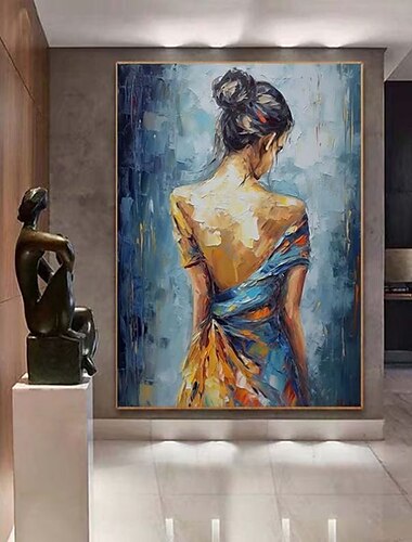  handgemaakte olieverf canvas kunst aan de muur decoratie moderne abstracte figuur portret meisje terug voor home decor gerold frameloos ongerekt schilderij
