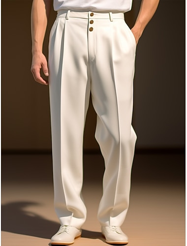  Miesten Housut Puvunhousut Laskostetut housut Pukuhousut Vetoketju Tasku Napit Tavallinen Mukavuus Pehmeä Häät ulko- Päivittäin Muoti Vapaa-aika Musta Valkoinen