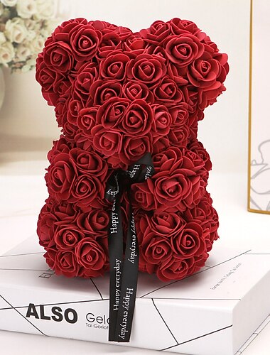  מתנות יום האישה מתנת יום האהבה יצירתיות 25 ס"מ ורד דוב דובון יום קופסת מתנה pe פרח רומנטי קצף דוב חיבוק דוב מתנות יום האם לאמא
