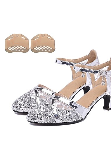  Damen Ballsaal Schuhe für modern Dance Salsa Schuhe Line Dance Leistung Ausbildung Absätze Glitzer Farbaufsatz Tüll Kubanischer Absatz Silber Schwarz Gold