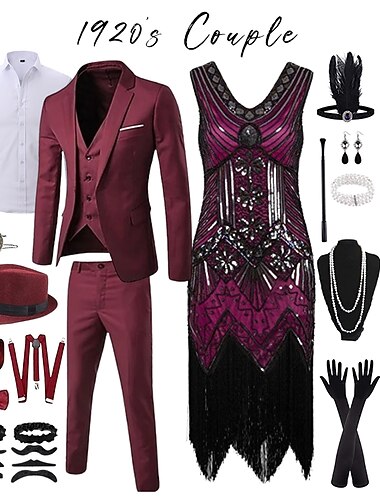  brølende 20-tallskostymer for par gangster gentleman flapper jenter par kostyme dresser blazer flapper kjole 1920-talls fancy dress det flotte gatsby-antrekket karneval maskerade kveld cocktailparty