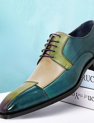  heren imitatieleren Oxford schoenen met kleurverloop – met de hand beschilderd ontwerp, veterschoenen voor formele gelegenheden, perfect voor speciale gelegenheden