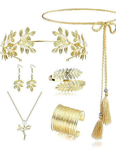  modieuze blad hoofdband parelketting oorbel set ijzerdraad armband bruid set carnaval