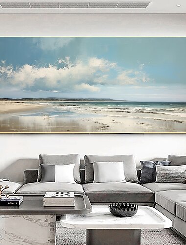  Pintura al óleo hecha a mano lienzo decoración de arte de la pared pintura de paisaje abstracto de cielo azul original para decoración del hogar con marco estirado/sin pintura de marco interior