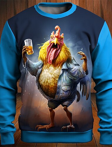  Herren Graphic Hahn Lustig Sweatshirts Pullover Sweatshirt Langarm Sweatshirt Rundhalsausschnitt Modisch Täglich Brautkleider schlicht 3D-Druck Urlaub Festtage Ausgehen Bedruckt Frühling & Herbst