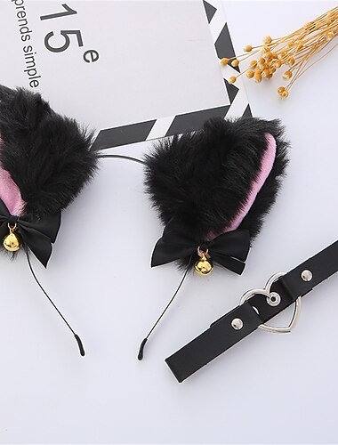  Karnevals-Requisiten Kopfschmuck Katzenohren (gedämpftes Brot in Katzenohrform) Stirnband Katzenmädchen Katzenohren Kragen Haarschmuck-Set