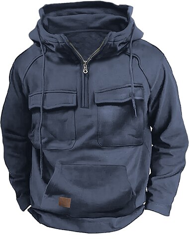  Homme Sweat à capuche Sweat à capuche quart zippé Tactique Noir Vert Véronèse Bleu Gris Capuche Plein Patchwork Poche Sport & Loisir du quotidien Vacances Vêtement de rue Frais Décontractées