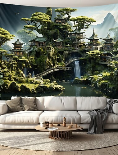  Style chinois jardin suspendu tapisserie mur art grande tapisserie décor mural photographie toile de fond couverture rideau maison chambre salon décoration