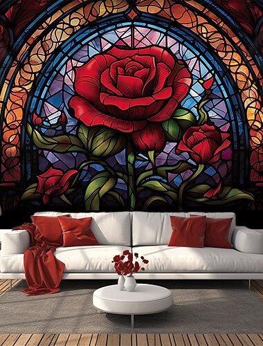  ستائر جدارية معلقة من الزجاج الملون على شكل وردة، ستائر جدارية كبيرة لتزيين غرفة النوم وغرفة المعيشة