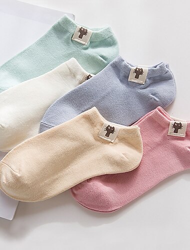  5 pares de calcetines tobilleros de mujer calcetines de corte bajo trabajo diario animal estampado algodón básico casual lolita lindo casual/diario calcetines