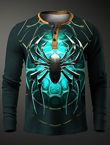  Men's Graphic Spiders Henley Shirt Long Sleeve 3D Print Fashion Daily Casual Casual Holiday Going out Spring &  Fall Yellow Red Blue Purple Henley Henley T-Shirt