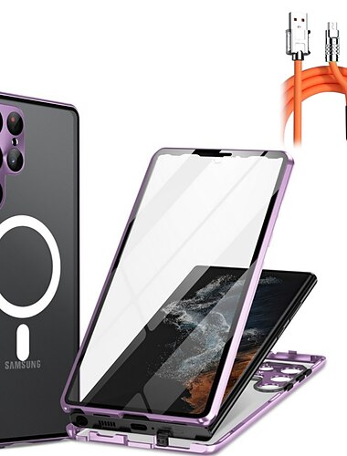  Handy Hülle Handyhüllen Für Samsung Galaxy S23 Ultra Plus S22 S21 Plus Ultra Ganzkörper-Gehäuse Magnetischer Adsorptionsfall Mit Magsafe Tragbar Flipbare Hülle klar Durchsichtig Einfarbig