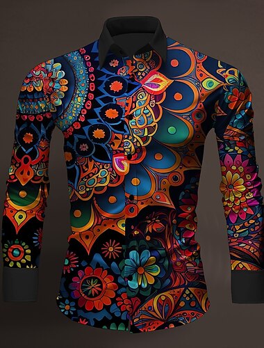  Per uomo Floreale Illusione ottica Camicia Camicia con Bottoni Manica Lunga Artistico Abbigliamento quotidiano Uscire Autunno & Inverno Collo ripiegato Stampato Bottonato Blu Giallo Blu reale Viola