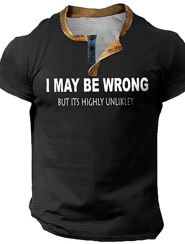  Men's Graphic Letter Henley Shirt Waffle T Shirt Short Sleeve Daily Retro Vintage Classic Sports Outdoor Casual Holiday Spring & Summer Black Burgundy Blue Dark Blue Henley Henley T-Shirt