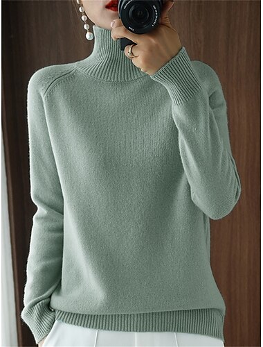  Femme Pull mode Décontractées Flexible Couleur unie A côtes Col Roulé énorme manche longue Hauts réguliers Tricoter Extérieur Saint Valentin du quotidien Noir Vert Automne Hiver