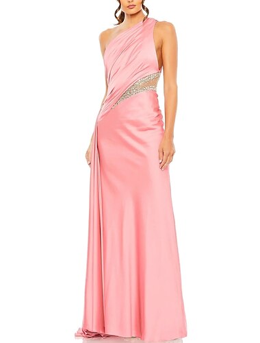  A-Linie Abendkleid Elegantes Kleid Formelles Bodenlanges Ärmellos Eine Schulter Satin mit Glitzer Raffung Pailletten 2025