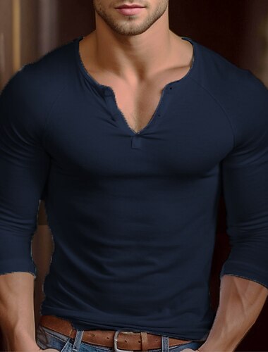  Męskie Podkoszulek Koszula Henley Koszulka Koszulka z długim rękawem Długi rękaw Równina Moda Designerskie Podstawowy Styl klasyczny Henley Urlop Ulica Wyjściowe Wiosna i jesień Czarny Biały Granatowy
