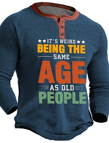  Herren Graphic Buchstabe Alte Leute Henley Shirt Langarm 3D-Druck Täglich Brautkleider schlicht Vintage-Retro Casual Festtage Ausgehen Frühling & Herbst Schwarz Marineblau Grün Dunkelblau Henley