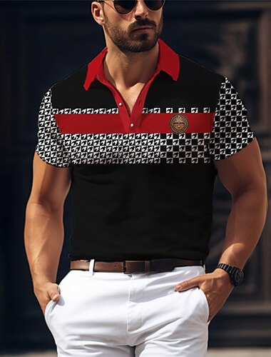  Per uomo Pied-de-poule Polo Maglia da golf Manica Corta Magliette polo Camicie con Colletto Business Casual Abbigliamento da lavoro Abbigliamento Formale Abbigliamento da festa Bottoni Stampa 3D