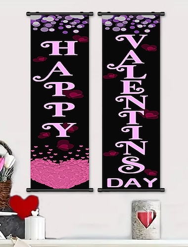  1 Stück „Happy Valentinstag“-Poster mit Kleiderbügeln, Innenhof-Wandkunst, Leinwand-Poster, Kunst für Zuhause, Wohnzimmer, Dekoration, Wandkunst-Dekor