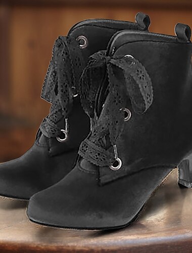  grüne viktorianische Damenstiefel mit mittelhohem Absatz und Schnürung - ideal für Vintage-Events und Eleganz im Alltag