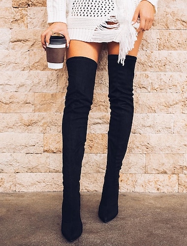  Femme Bottes Talons aiguilles Bottes à talons Soirée du quotidien Couleur unie Cuissardes Talon haut Talon Aiguille Bout pointu Elégant Sexy Classique Faux suède Polyuréthane Fermeture Amande Noir