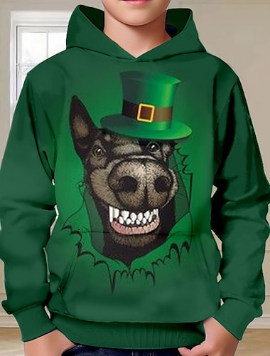  st. patrick boys 3d hund hettegenser langermet 3d print vår høst mote streetwear kul polyester barn 3-12 år hette utendørs casual daglig normal passform