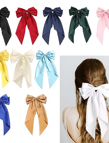  rusetti hiusklipsit naisille, pehmeät pitkähäntäiset isot rusetit, metallijousiklipsit vintage silkkipäänauhat, tyylikkäät hiustarvikkeet, lahjat naisten tytölle